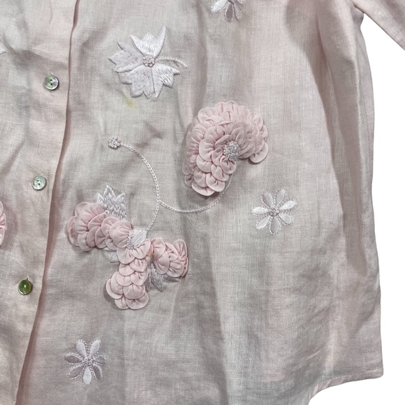 Grace Elements 1X Dusty Rose Embellished Button Up 100% Linen - Picture 2 of 5